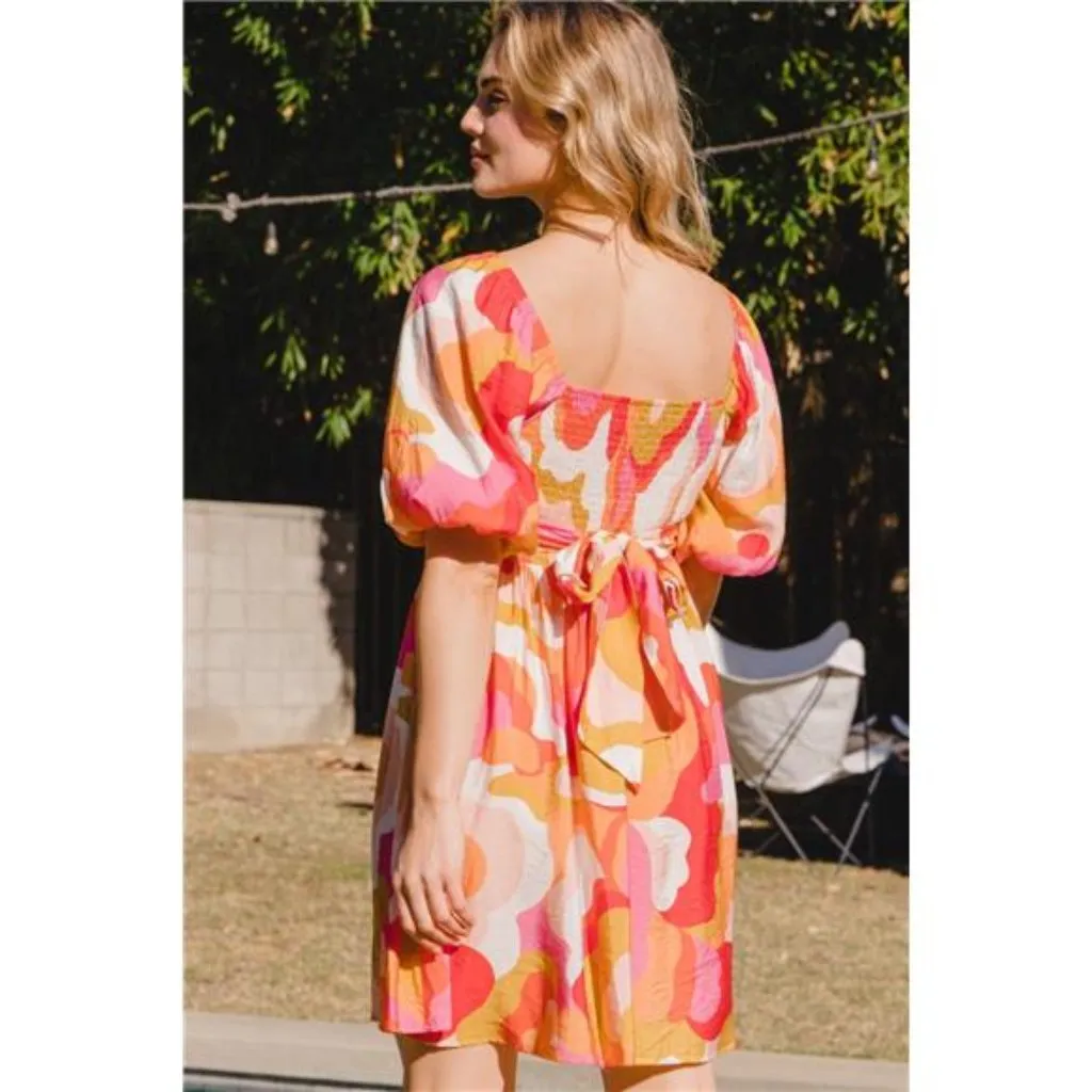 NWT ODDI Full Size Printed Tied Back Short Sleeve‎ Mini Dress - Image 7