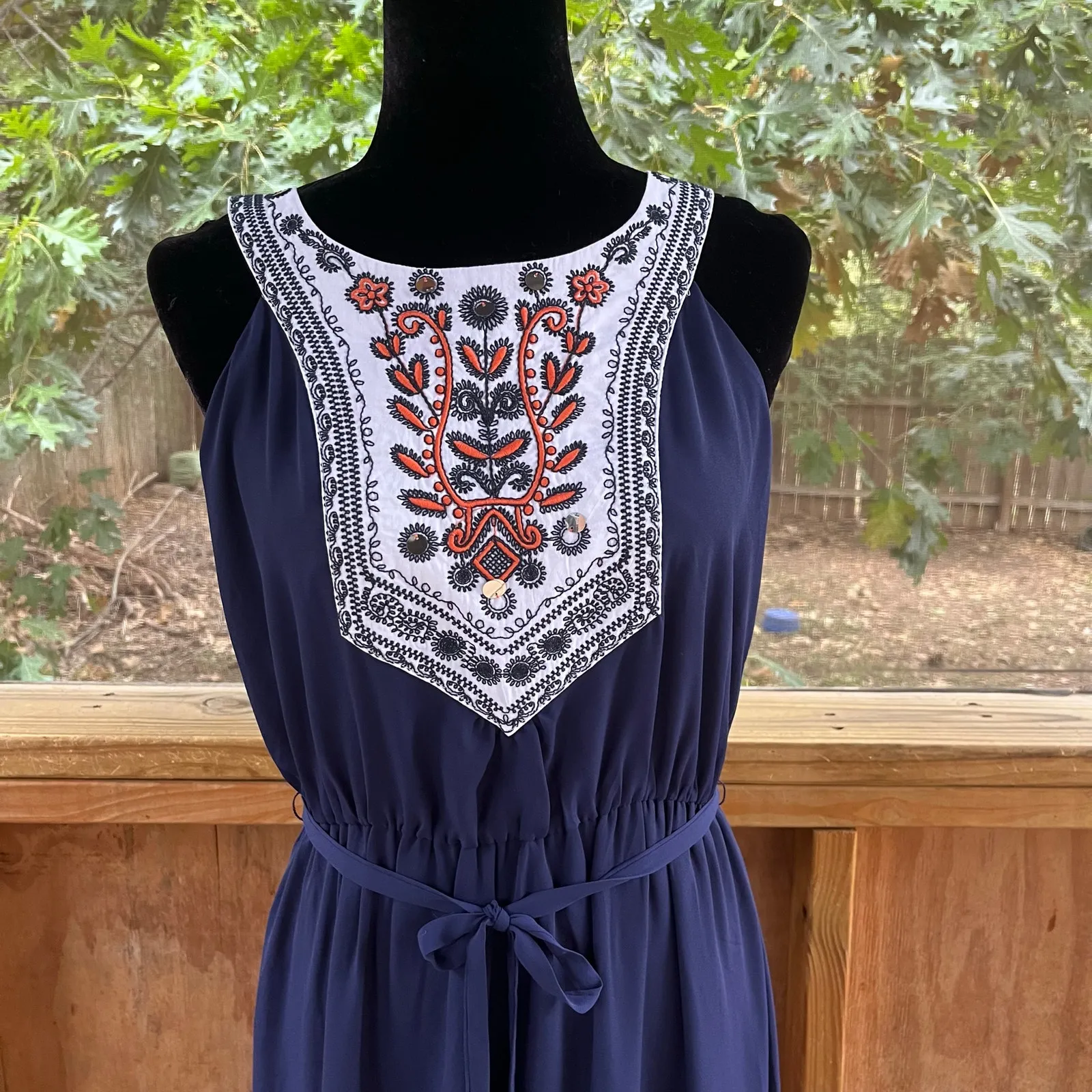 THML Women's Navy Embroidered Sleeveless Maxi Dress Size M. NEW - Image 5