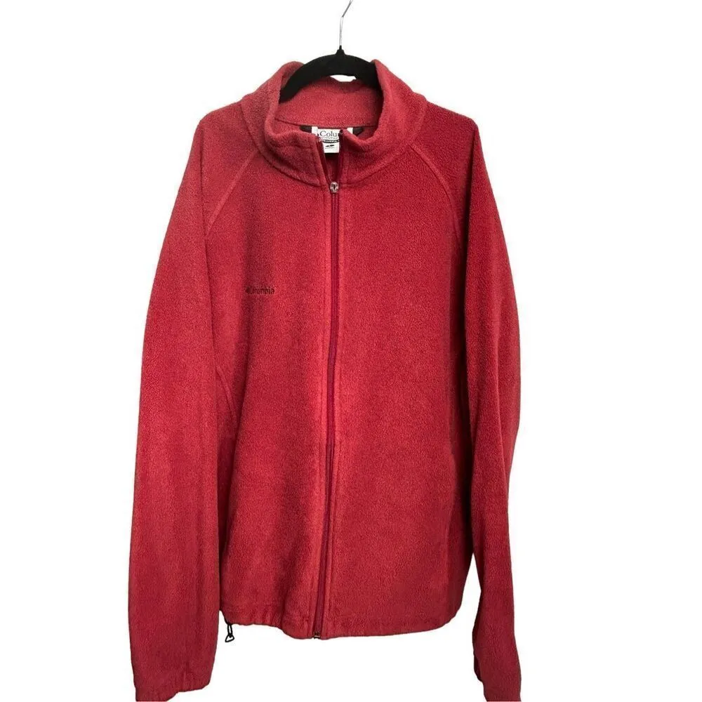 Columbia Red Fleece Jacket - Size large - red Note**zipper pull broken but still - Image 2