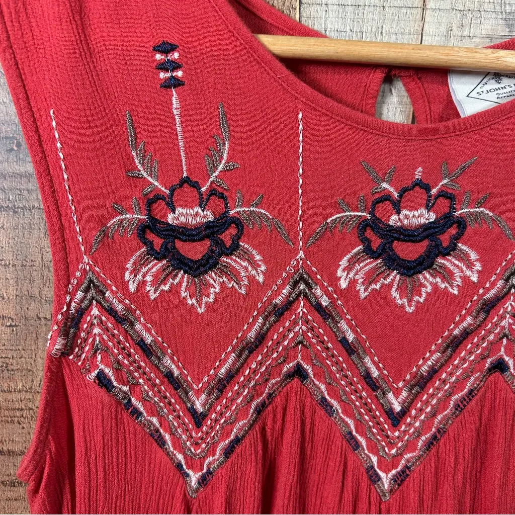 Boho Embroidered Large Terra Cotta Sleeveless Tank Top Folk Chevron Festival - Image 2