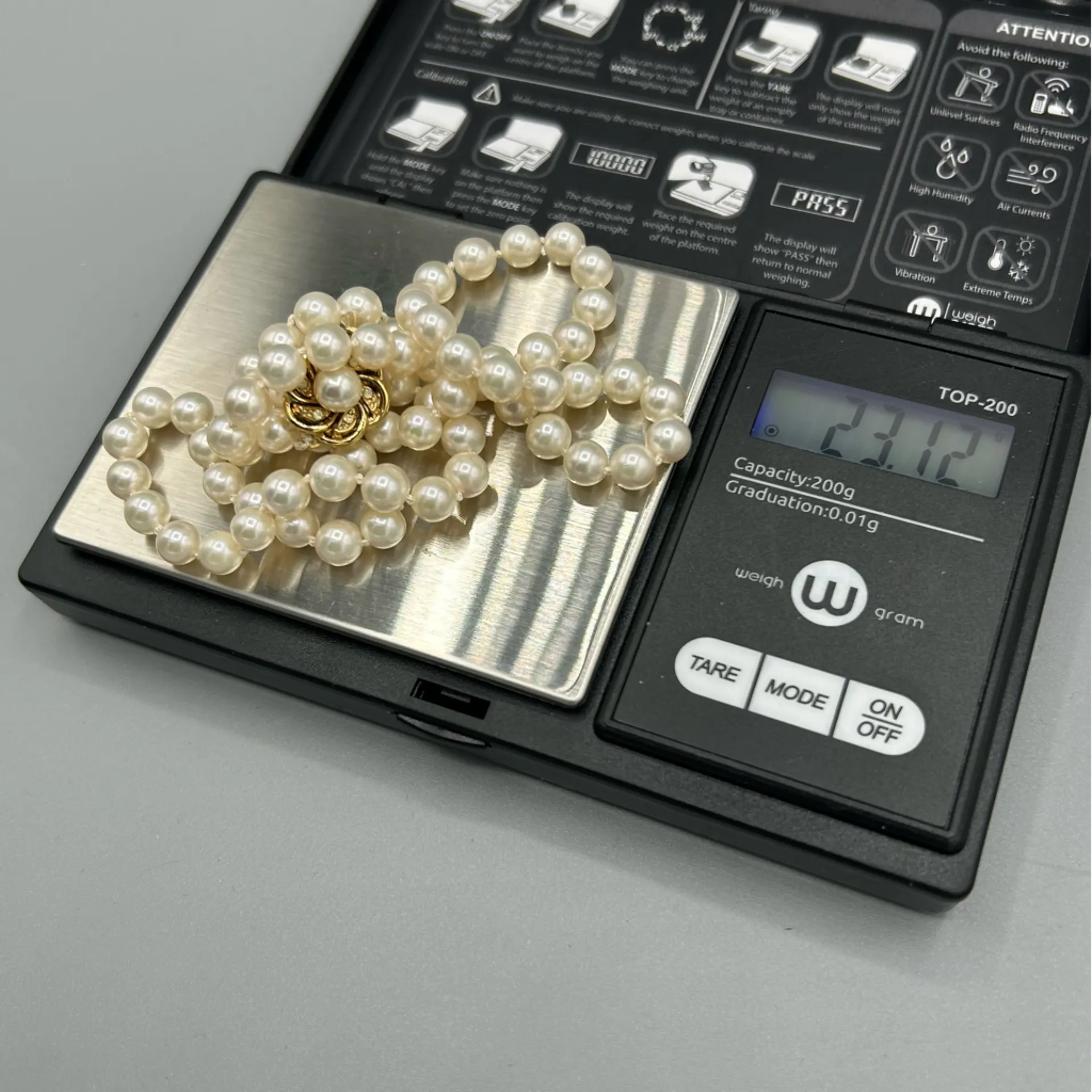 Vintage Neumann Metall Faux Pearl Necklace Floral Gold Clasp - Image 5