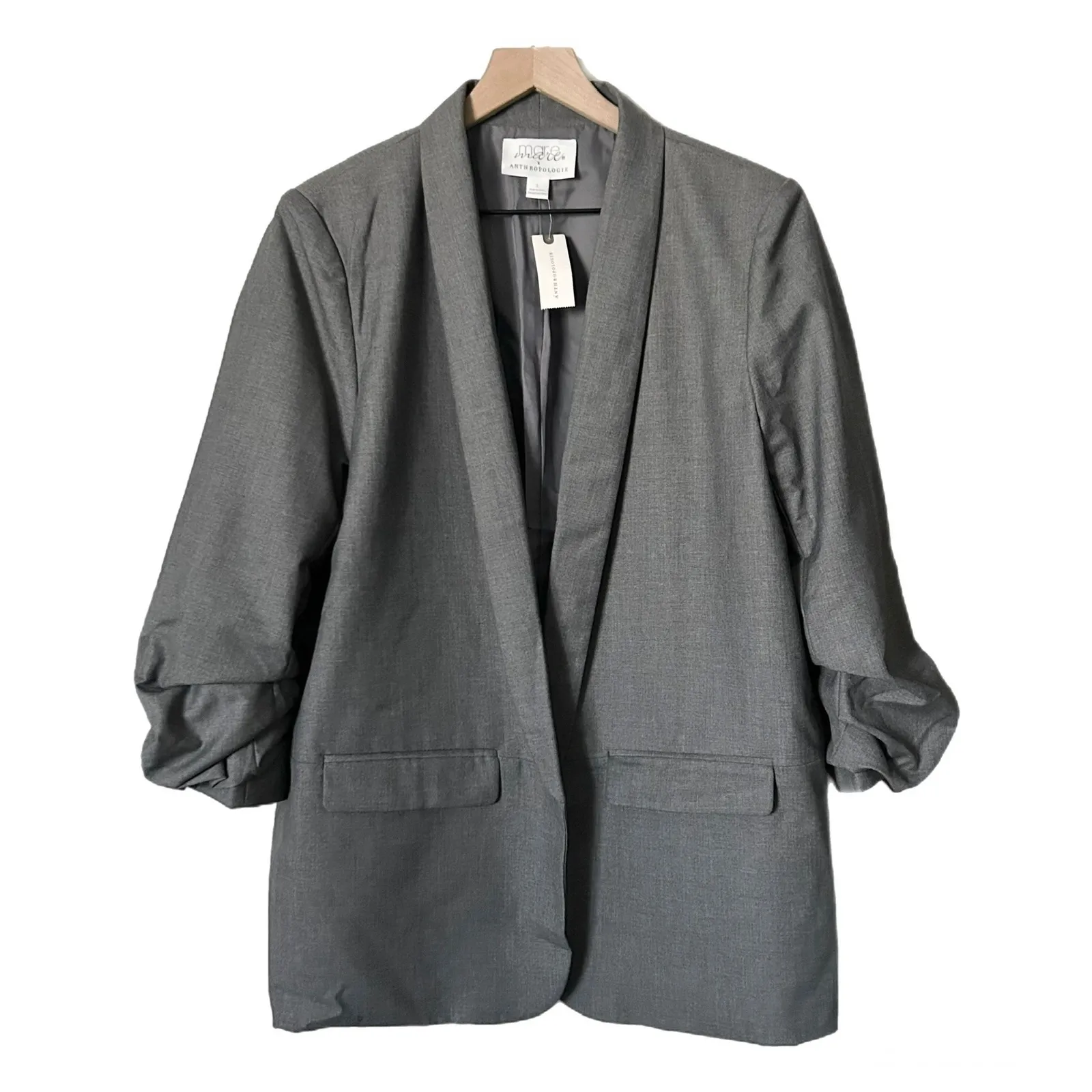 NEW Anthropologie x Mare Mare Cinch Sleeve Open Front Boyfriend Blazer Sz Large - Image 2