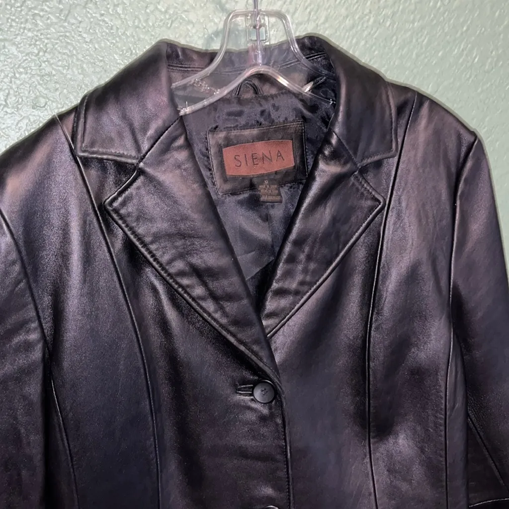 Vintage black dressy leather jacket • Siena • leather coat button dress jacket Size 12 - Image 5