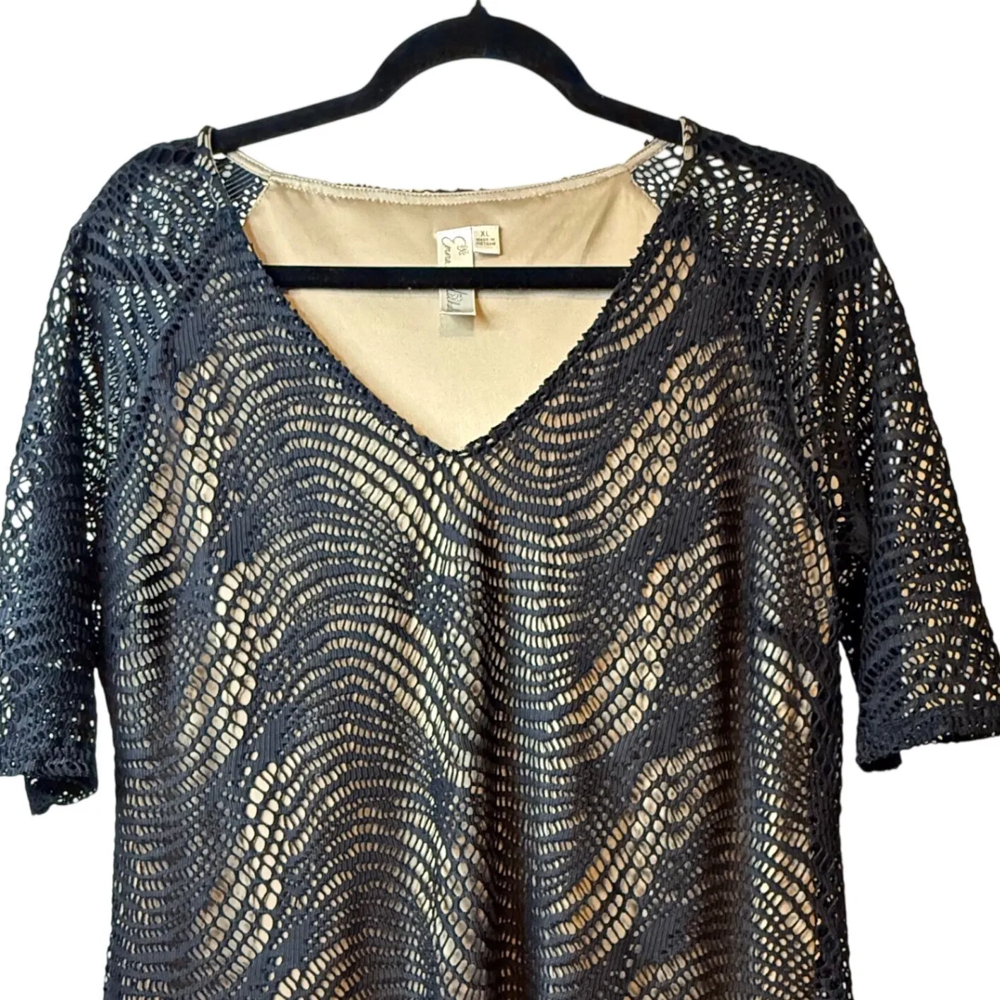 Emma & Michele Black Crochet V Neck Sheath Dress Short Sleeve Party Trendy XL - Image 3