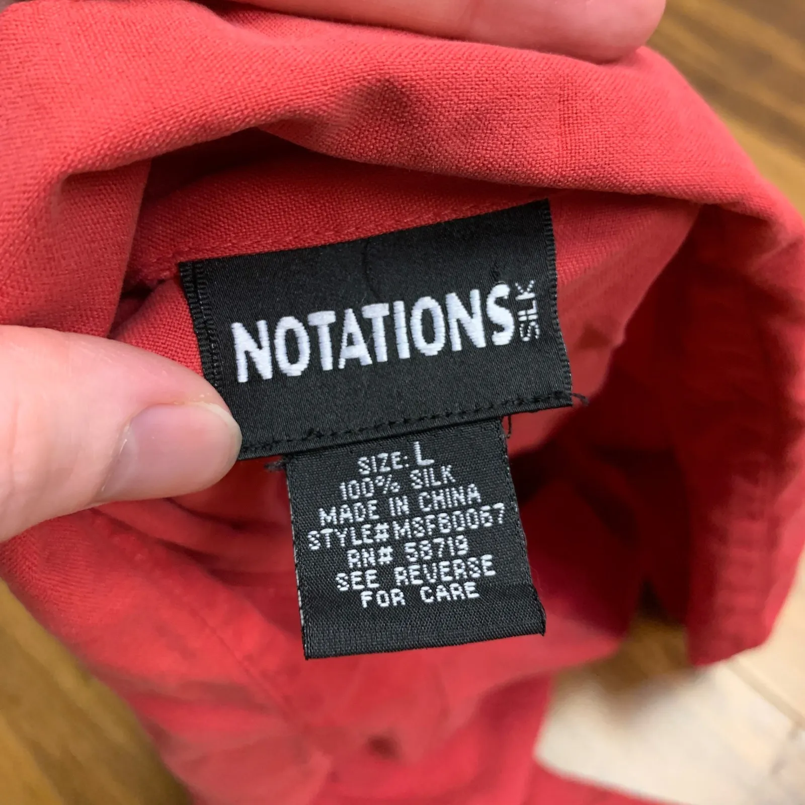 Notations Silk Top Button Down Shirt 3/4 Sleeve Pockets Salmon‎ Pink Size Large - Image 5