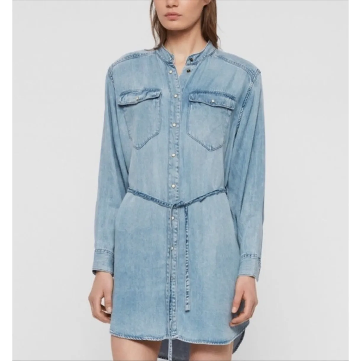 All Saints Loe Snap Front Denim Shirt Dress Size XS - Image 2