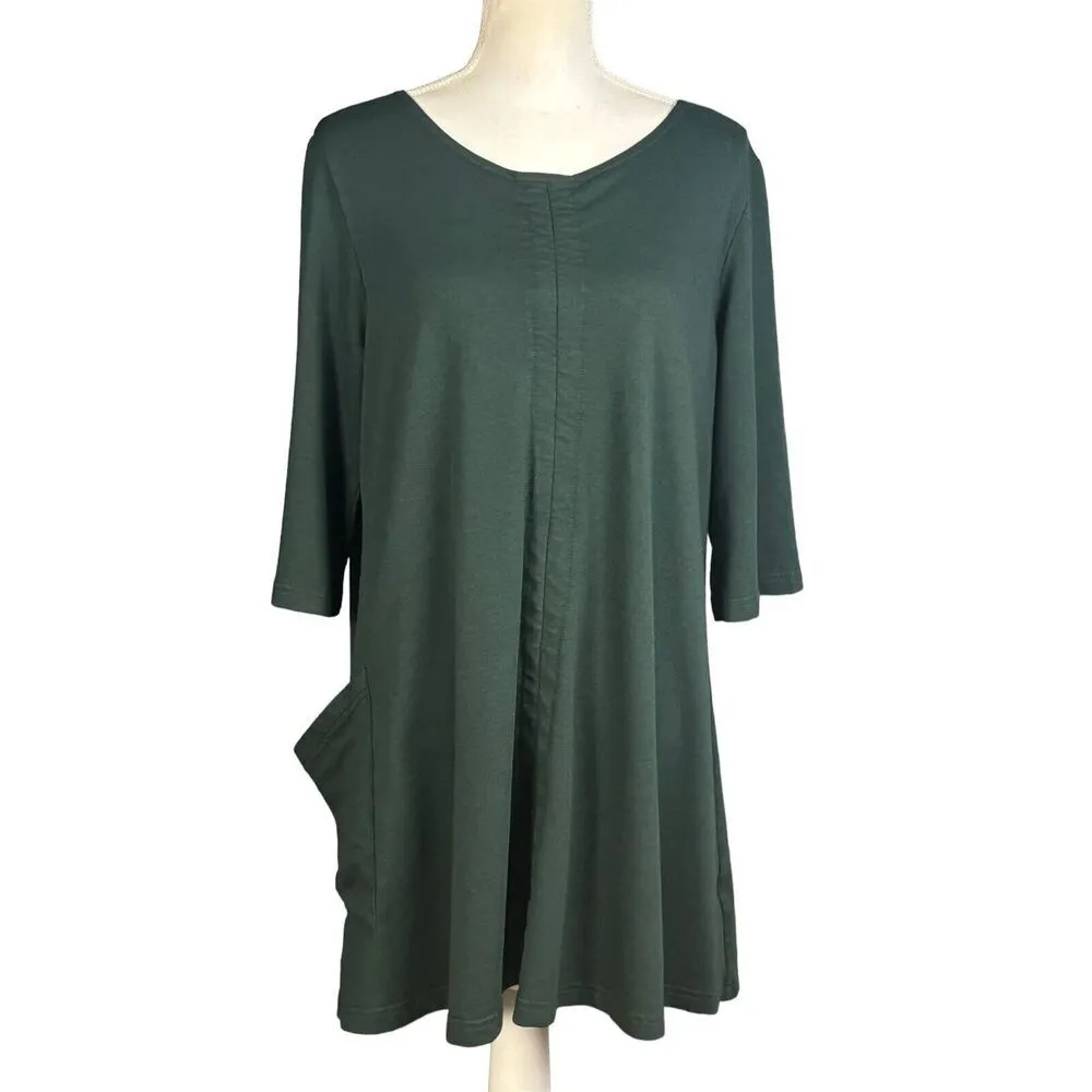 Bryn Walker Tunic Size Medium Organic Cotton Green Lagenlook 3/4 Sleeves Classic - Image 3