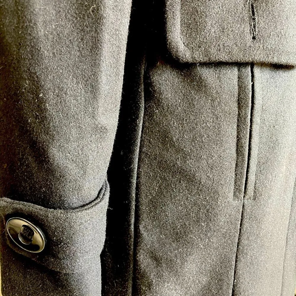 Wet Seal Black Vintage Wool Blend Peacoat with leopard lining size Large - Image 9