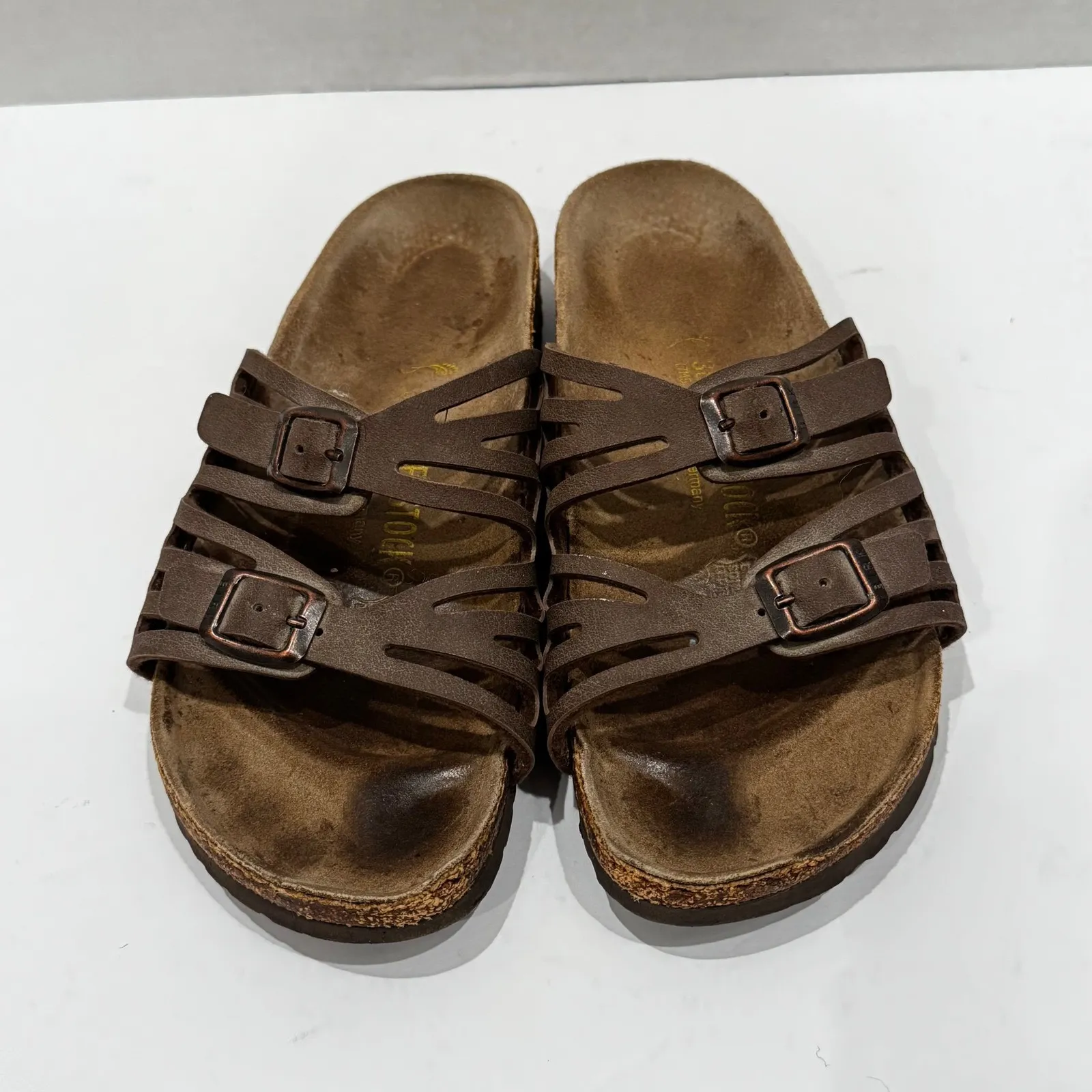 Birkenstock Women Brown Buckle vegan Strappy cork Granada Sandals Size 38 - Image 4