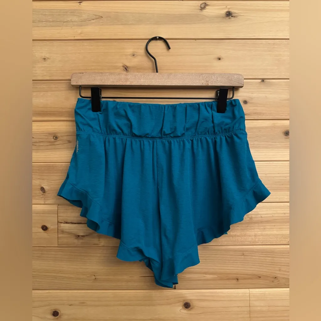 Free People Movement Small High Rise Teal Athleisure Ruffle Flowy Short Shorts Blue - Image 7