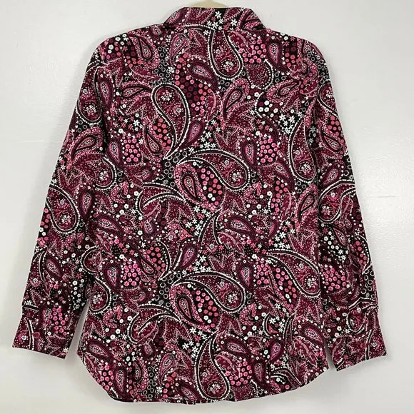 New  Paisley Print Button Down Shirt Black Pink Size 12W - Image 6