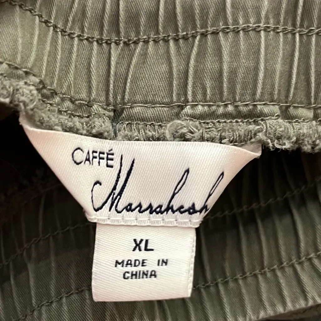Caffe Marrakesh Cropped Pants Drawstring Stretch Utility Olive XL Green - Image 5