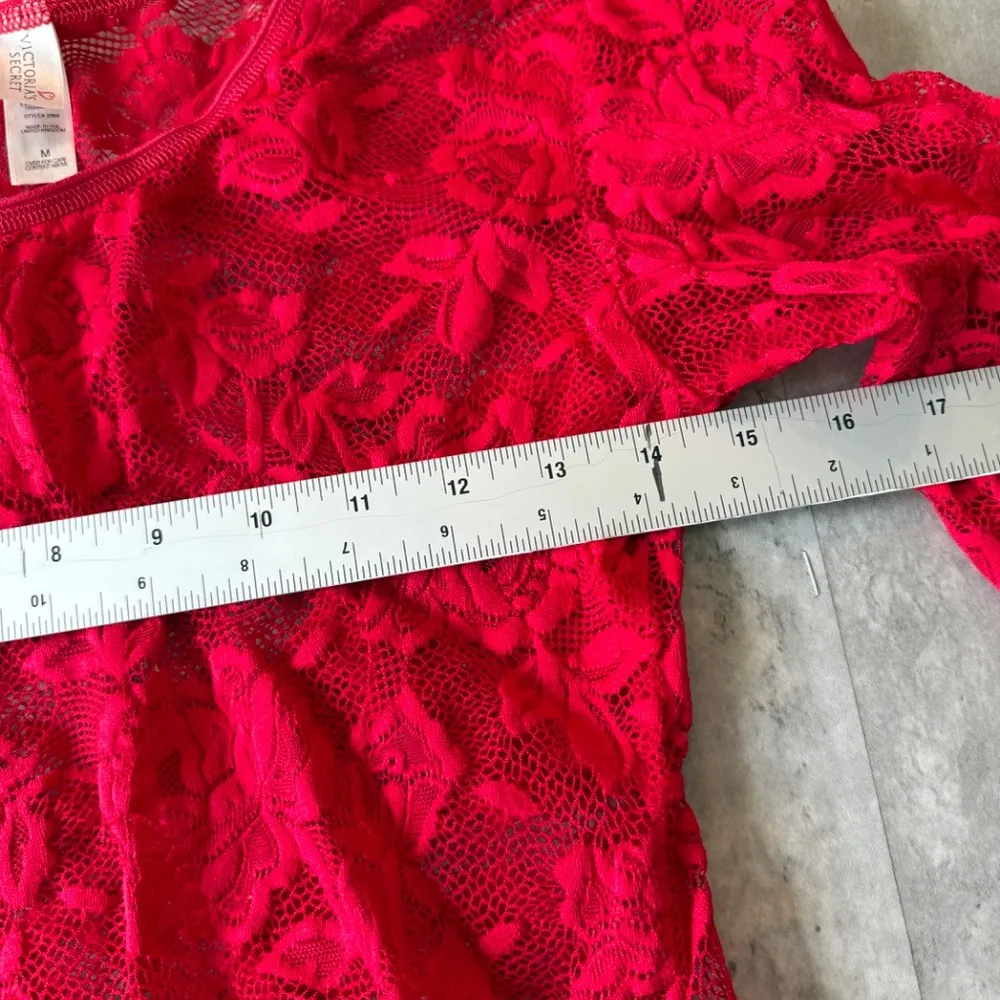 Victorias Secret sexy red lace bodysuit long sleeve festival romantic womens M - Image 3