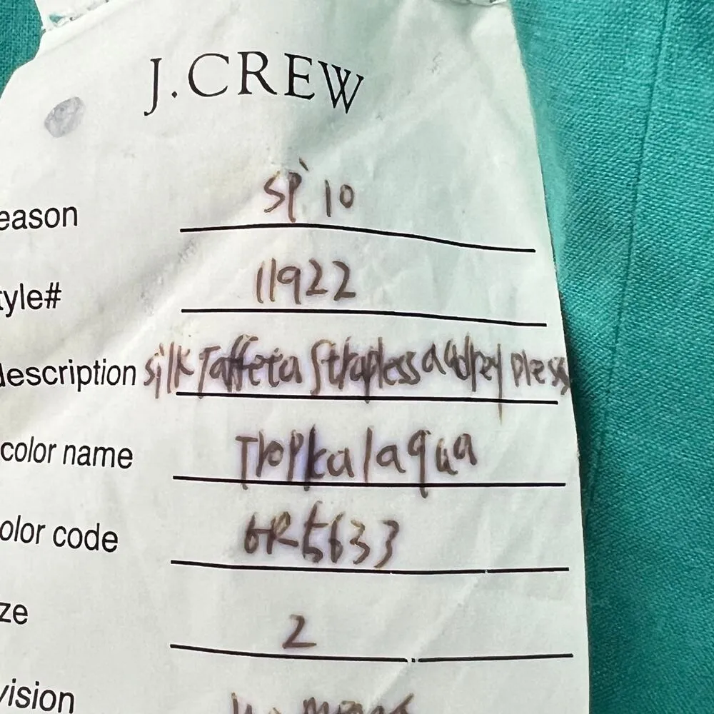 J Crew Dress Women 2 Green Aqua Silk Tafetta Audrey Strapless Ruffle Cocktail - Image 13