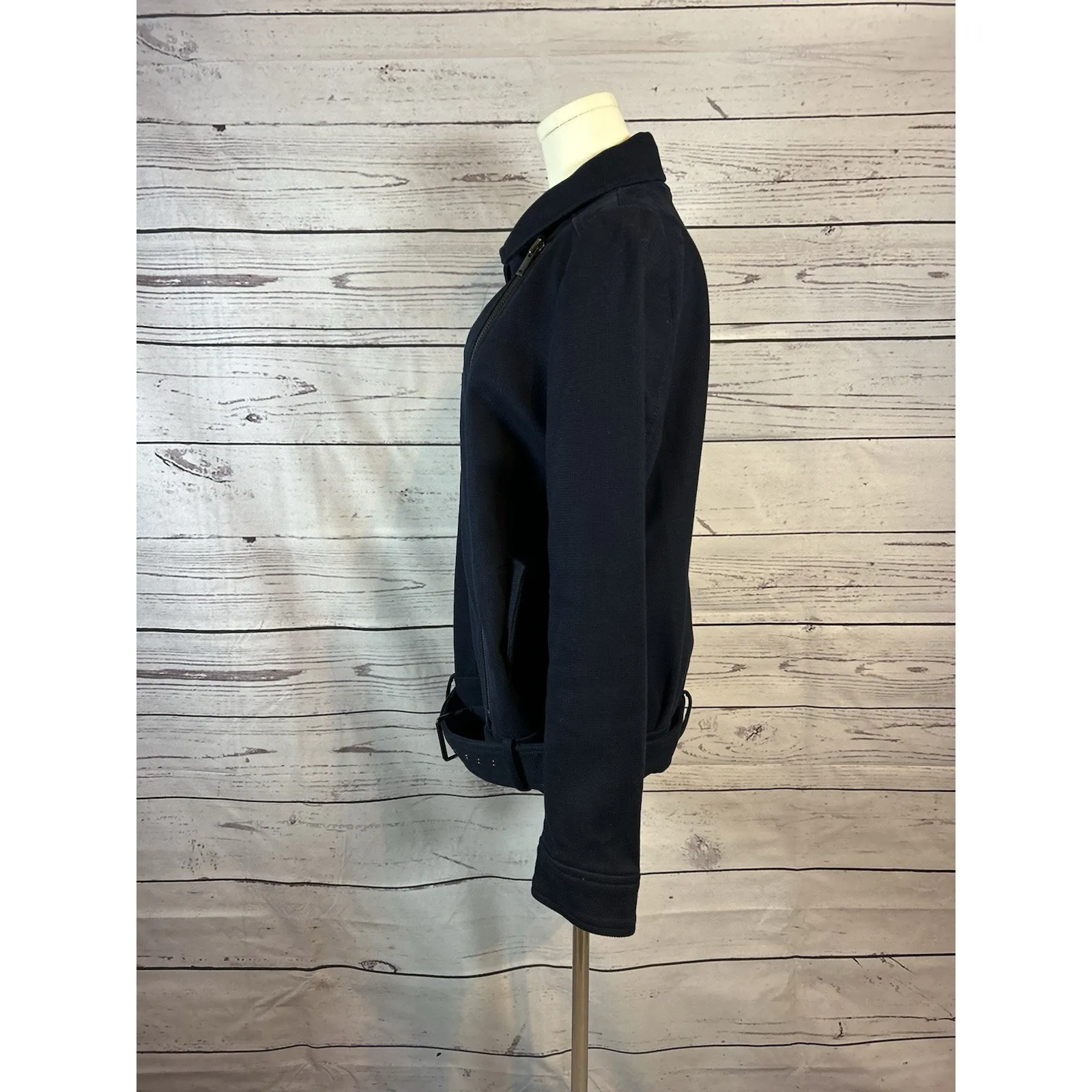 Banana Republic Navy Blue Moto Jacket Size M With Belt – Good Condition - Image 4