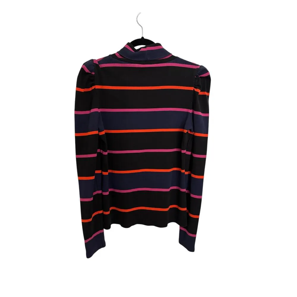 Veronica Beard Top Womens Large Long Sleeve Turtleneck Black Multicolor Stripe - Image 2
