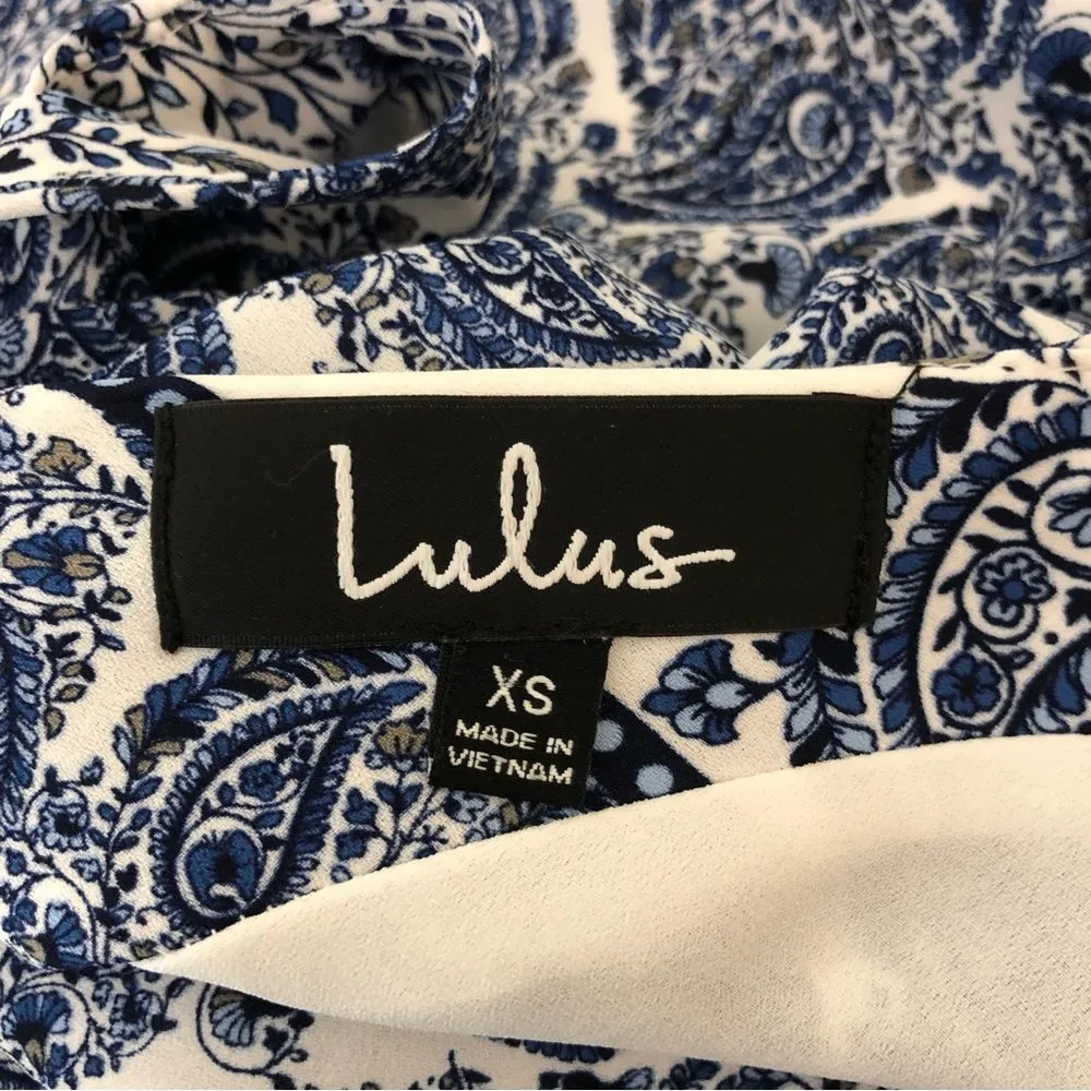 Lulus Taj Mahal Tour Blue Print Shift Mini Dress size XS Short Sleeve Cutout - Image 10