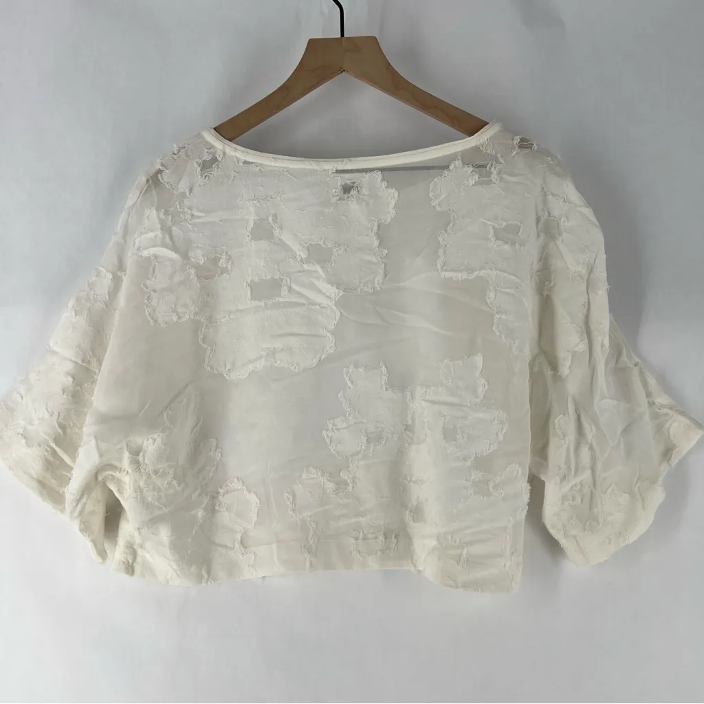 Wilfred Blayze T-shirt Sheer White Floral Boxy‎ Dolman Sleeves Cropped Blouse XS - Image 9