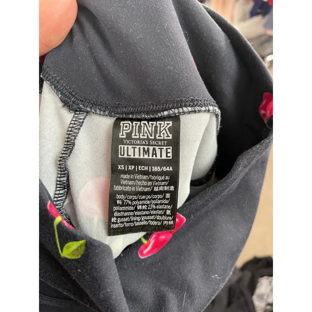 PINK Leggings Women's XS Black Cherry Print Athletic Pants - Image 4