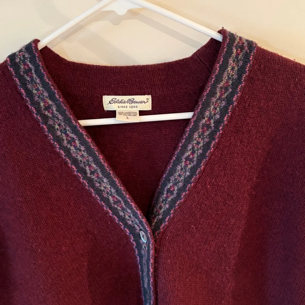 Eddie Bauer Womens Vintage 100% Lambswool Cardigan Button Down - Image 3