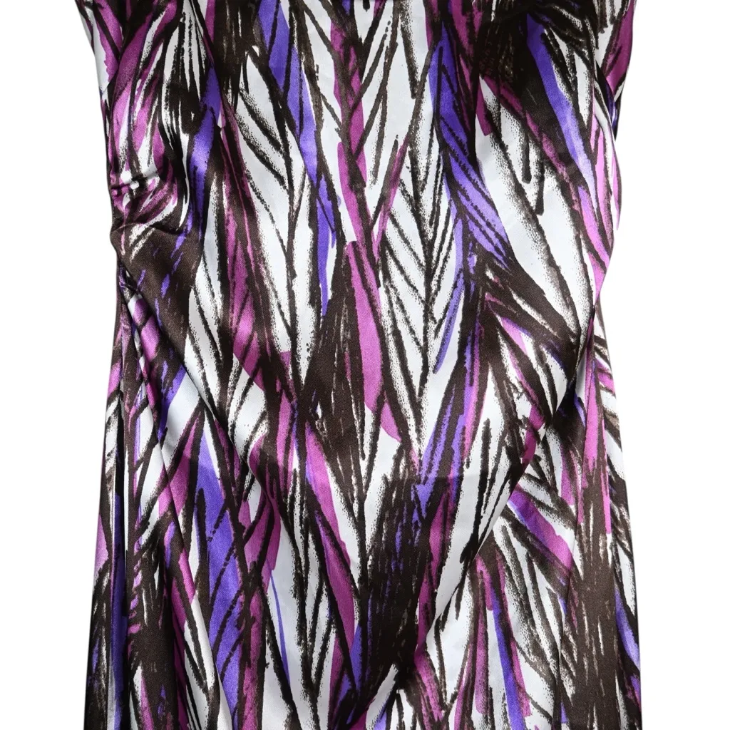 Maggy London Women's 0 Leaf Pattern Sheath Lined Dress in Cream Purple Brown - Image 5