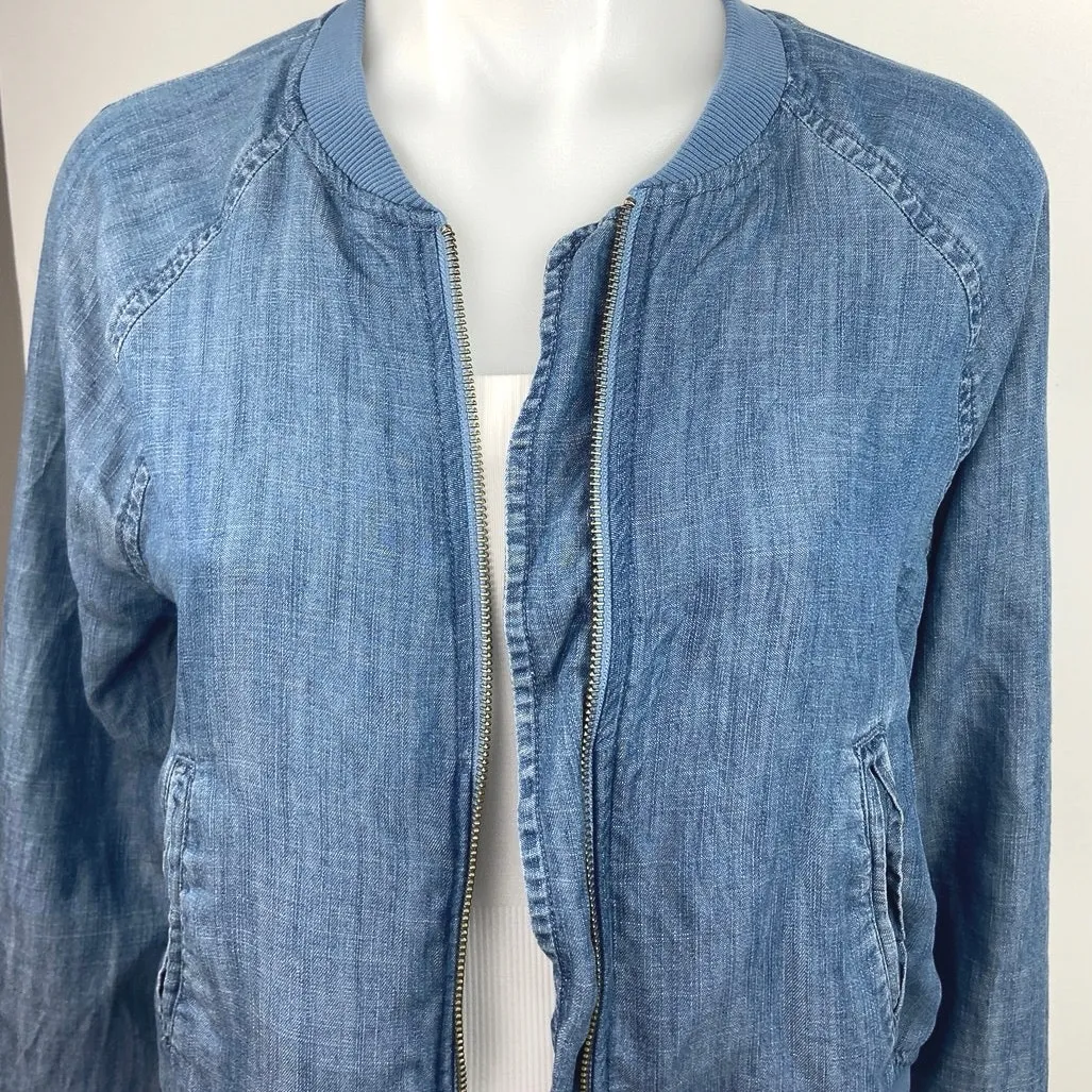 American Eagle Blue Zip Long Sleeve Denim Jean Chambray Bomber Jacket Coat Sz XS - Image 5
