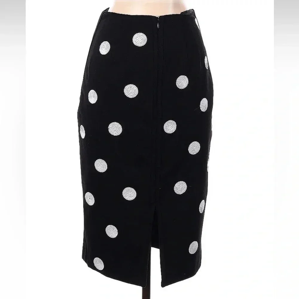 White House Black Market Black White Sequin Polka Dot Pencil Skirt Size 00 NWT - Image 2