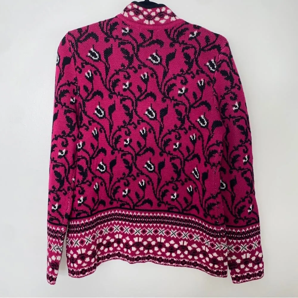 Appleseeds Cottagecore Grandmacore Pink Floral Zipper Wool-blend Sweater Small - Image 3