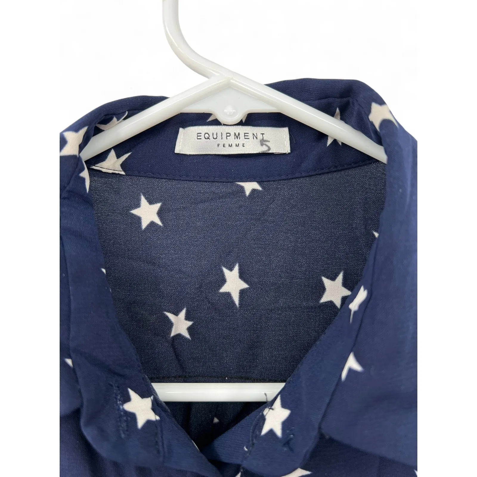 Equipment | L | Top Button Up Down Top Shirt PURE silk shirt blue star print Size L - Image 4