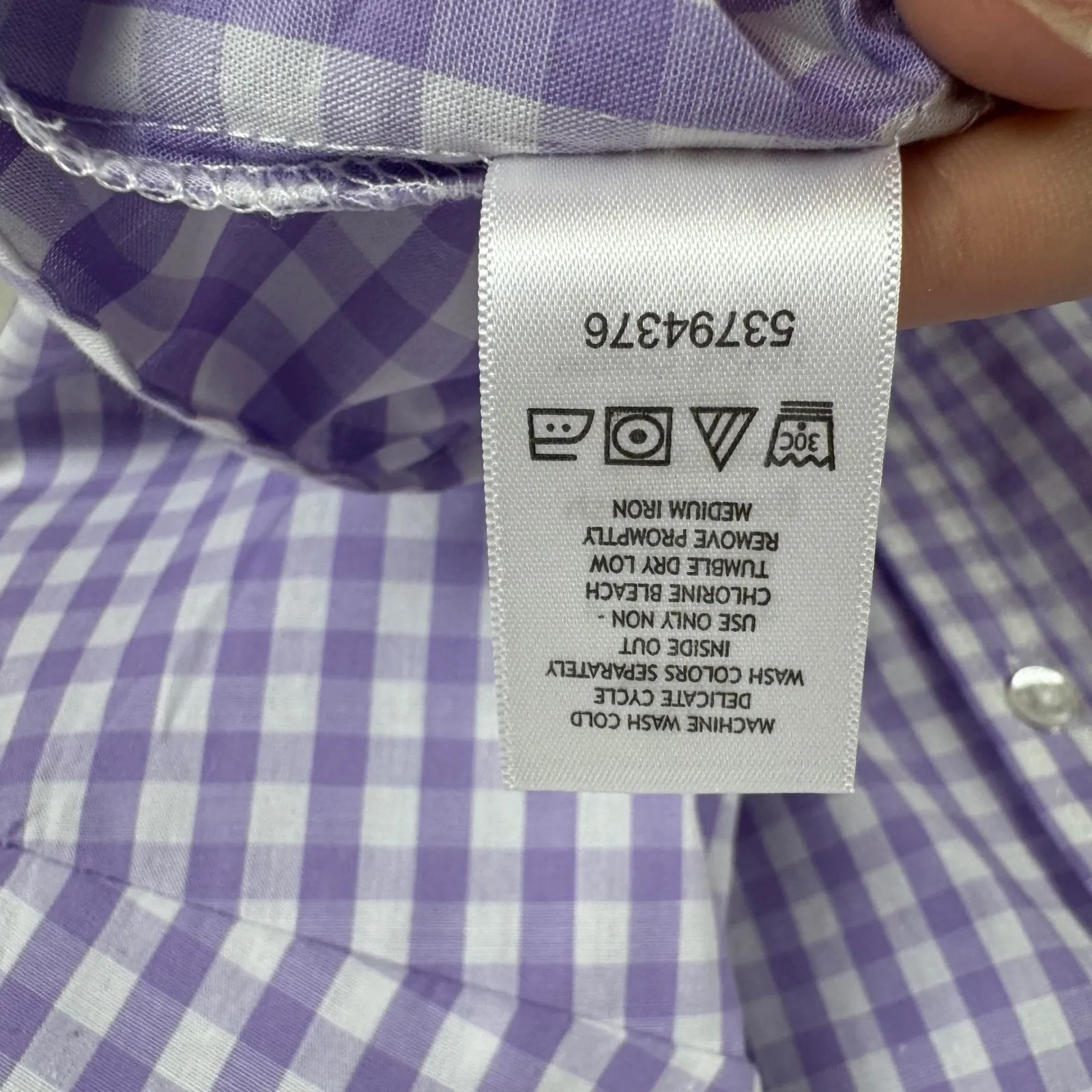 Woman Within Lavender Gingham Button Down Shirt Size 1X (22/24) Lightweight - Image 6