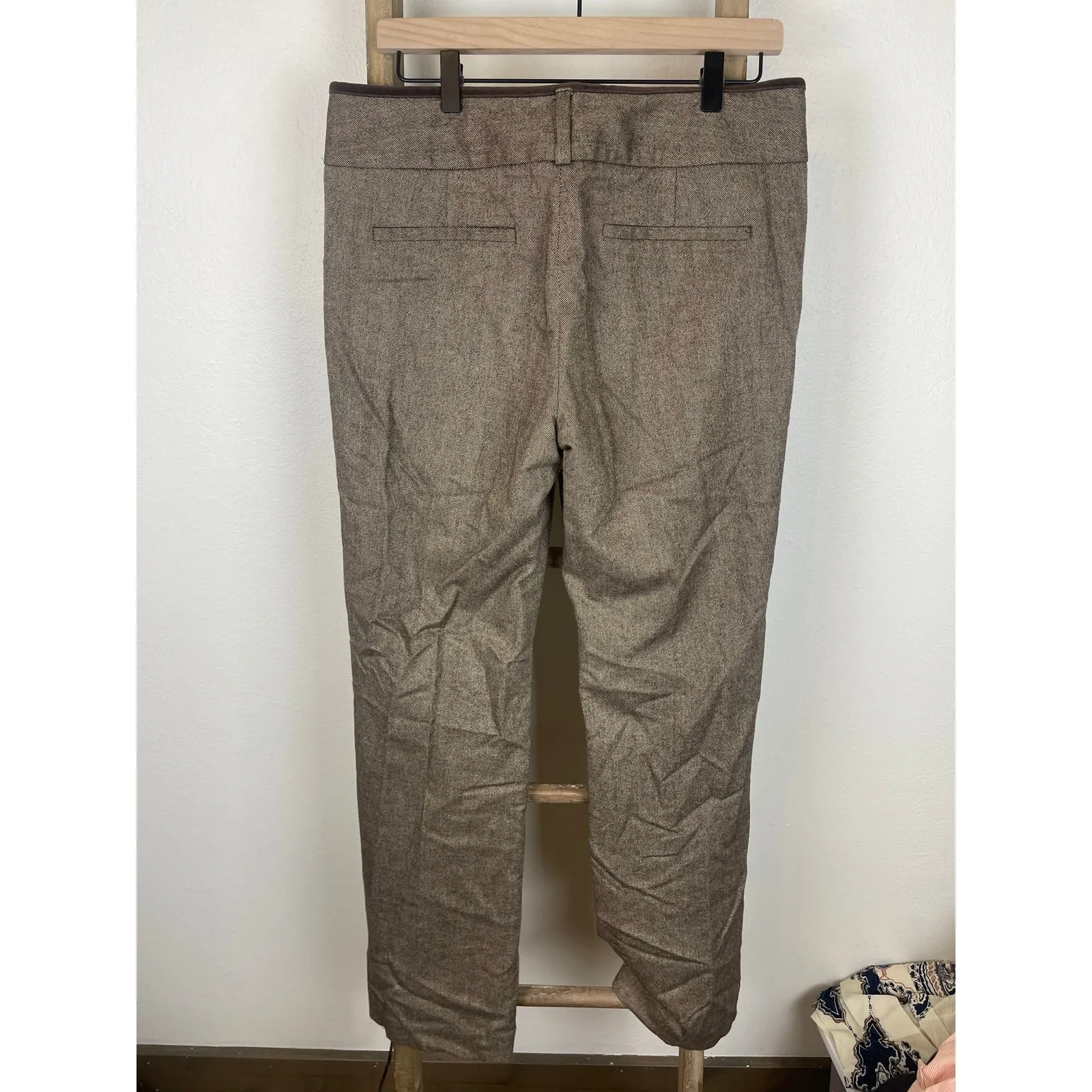 Banana Republic Brown Beige Herringbone Wool Wide Leg Trouser Womens 8 - Image 3