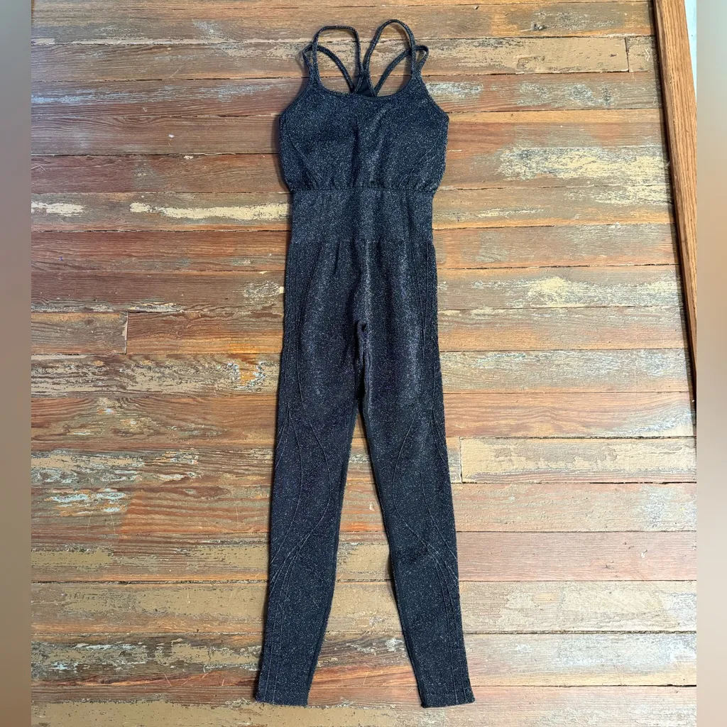 Fabletics x Khloe Kardashian Seamless Lurex Black Sparkle Jumpsuit ~ Size XS 💚🍄 - Image 7