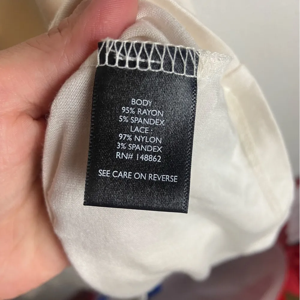 Torrid Size 4 Super Soft Crew Neck Geo Lace Yoke Elbow Sleeve Top Cream Crochet - Image 8