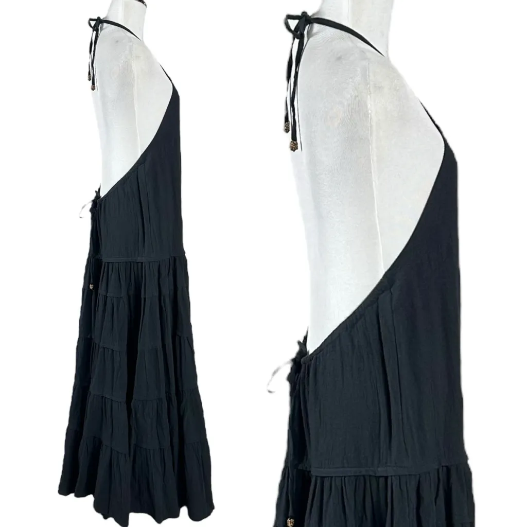 Free People Bohemian Tiered Somewhere Sunny Drop Waist Maxi Dress Black XS NWT - Image 6