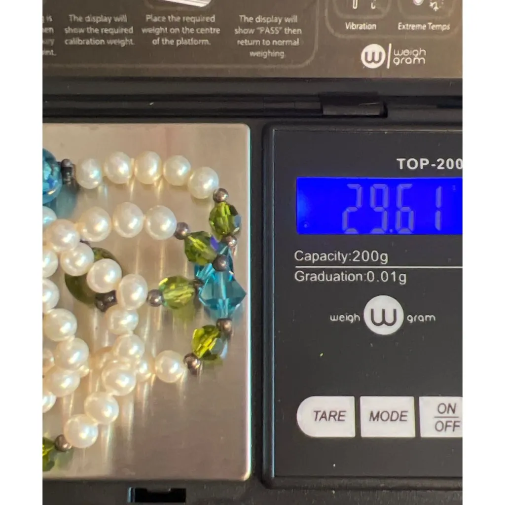 Vtg Sterling Silver Pearl Glass Crystal Necklace Toggle Clasp Lampwork Estate 17 White - Image 8