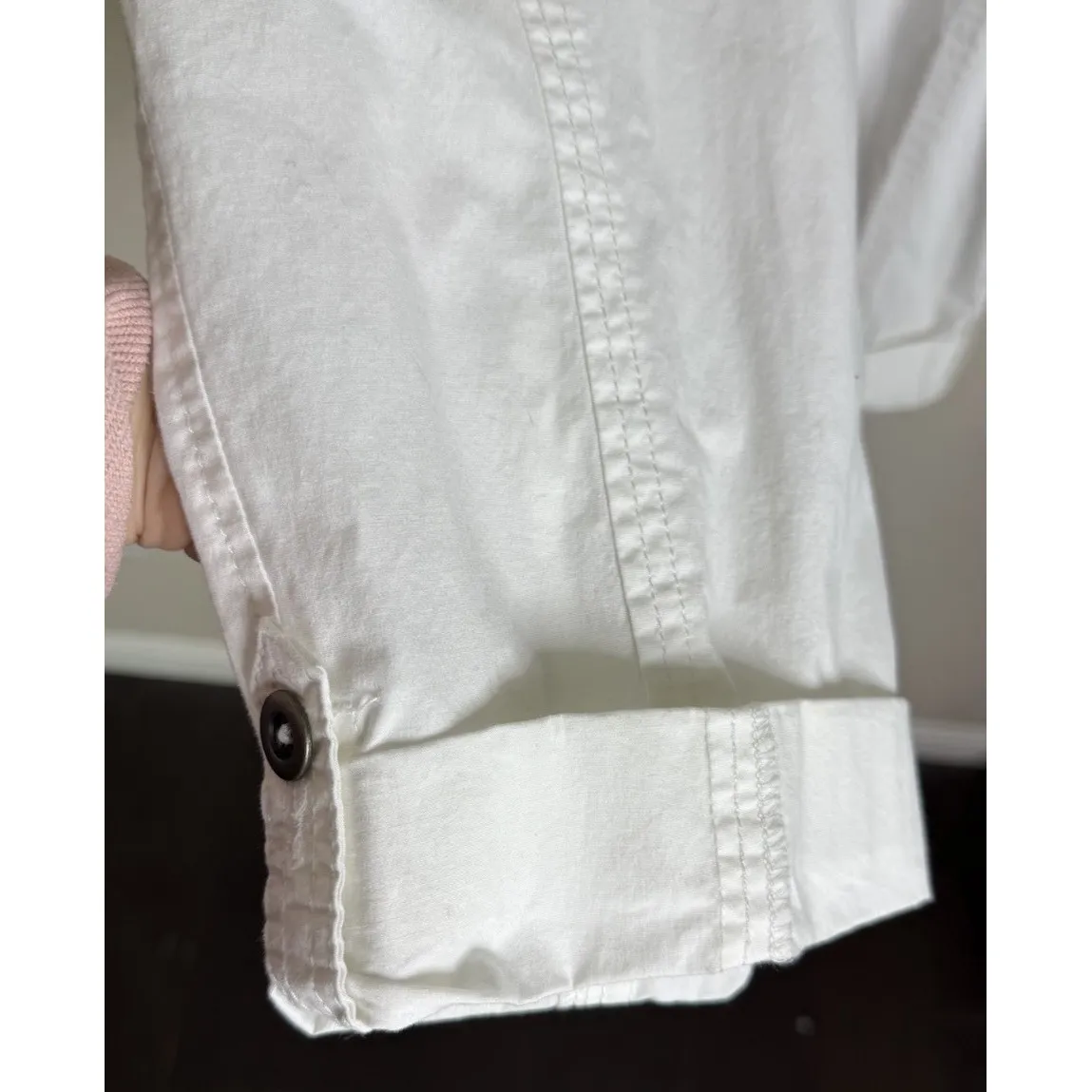 Chicos 2 US Large Womens White Cargo Cuffed Pants Pockets Beach Preppy Boho - Image 5