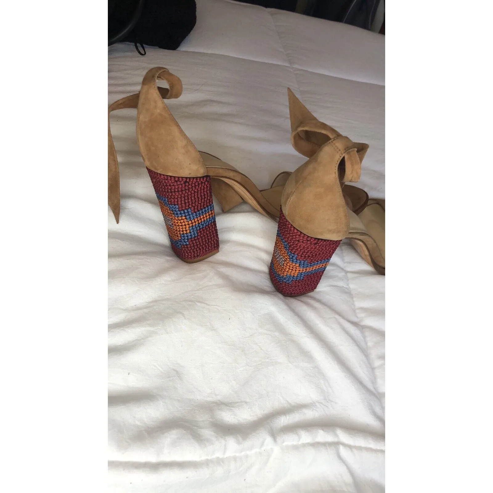 ALEXANDRE BIRMAM Suede Crochet Trim Sandals Elisa 7 1/2 Embroidered Block Heels - Image 16