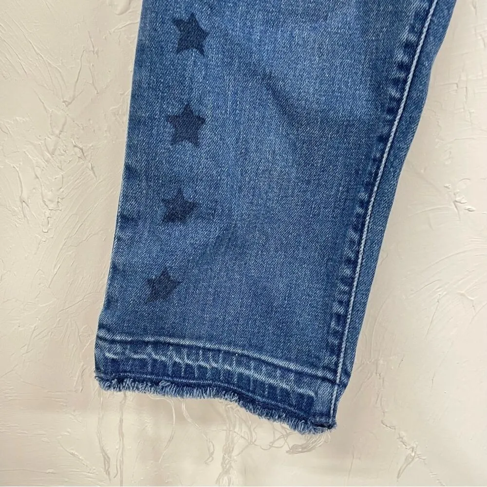 Gap Best Girlfriend Womens Jeans 28 Star Print Medium Wash Mid Rise Raw Hem - Image 5
