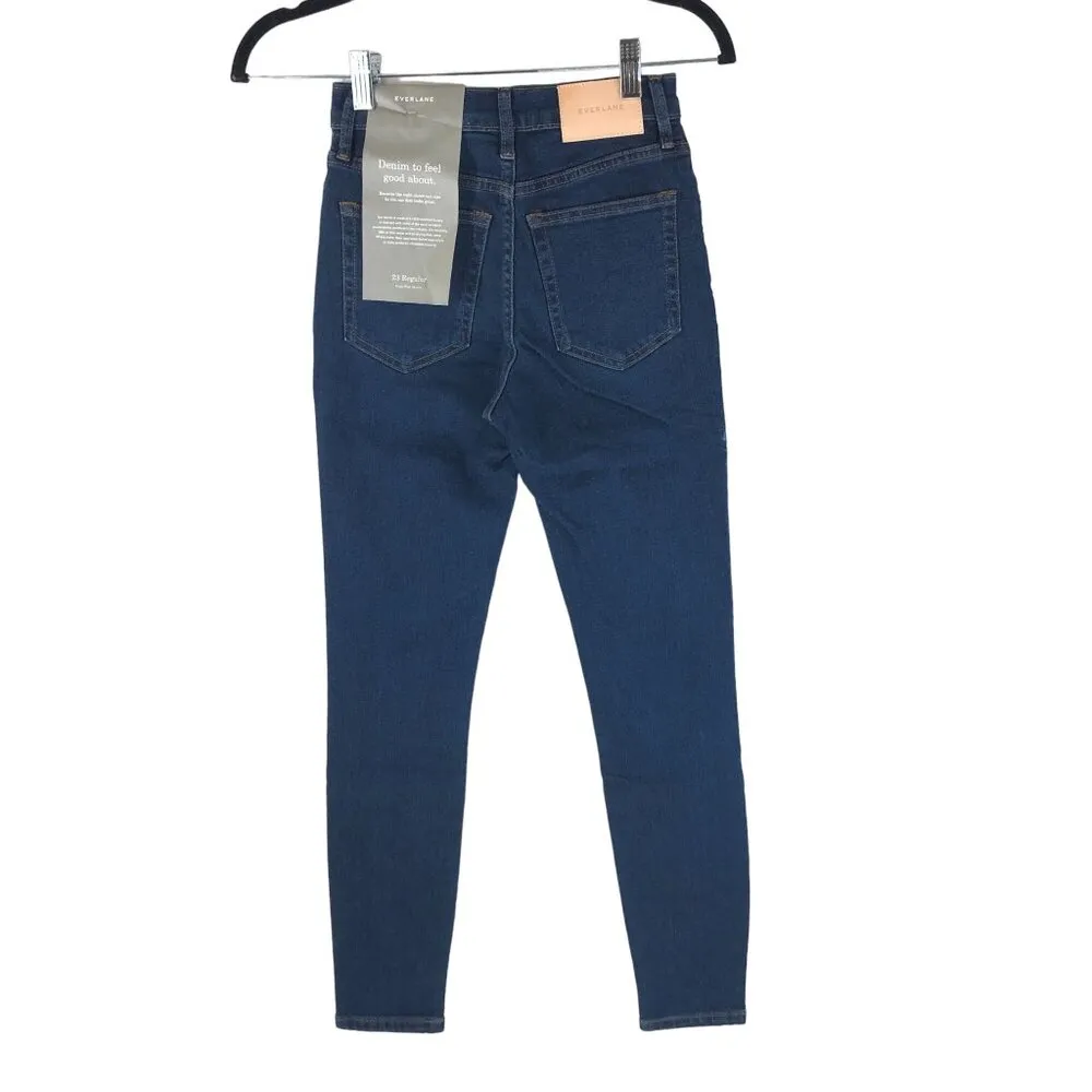 Everlane The Authentic Stretch High-Rise Skinny Jeans Dark Blue Wash 23 Ankle - Image 4
