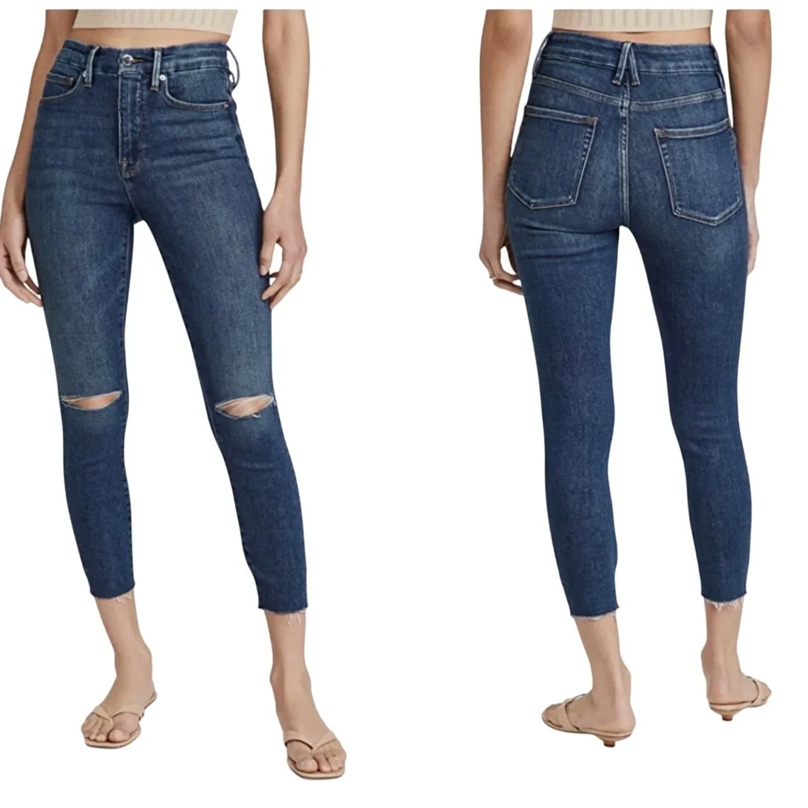 Good‎ American Good Waist Crop Stretch Distressed Jeans Size 26 - Image 2