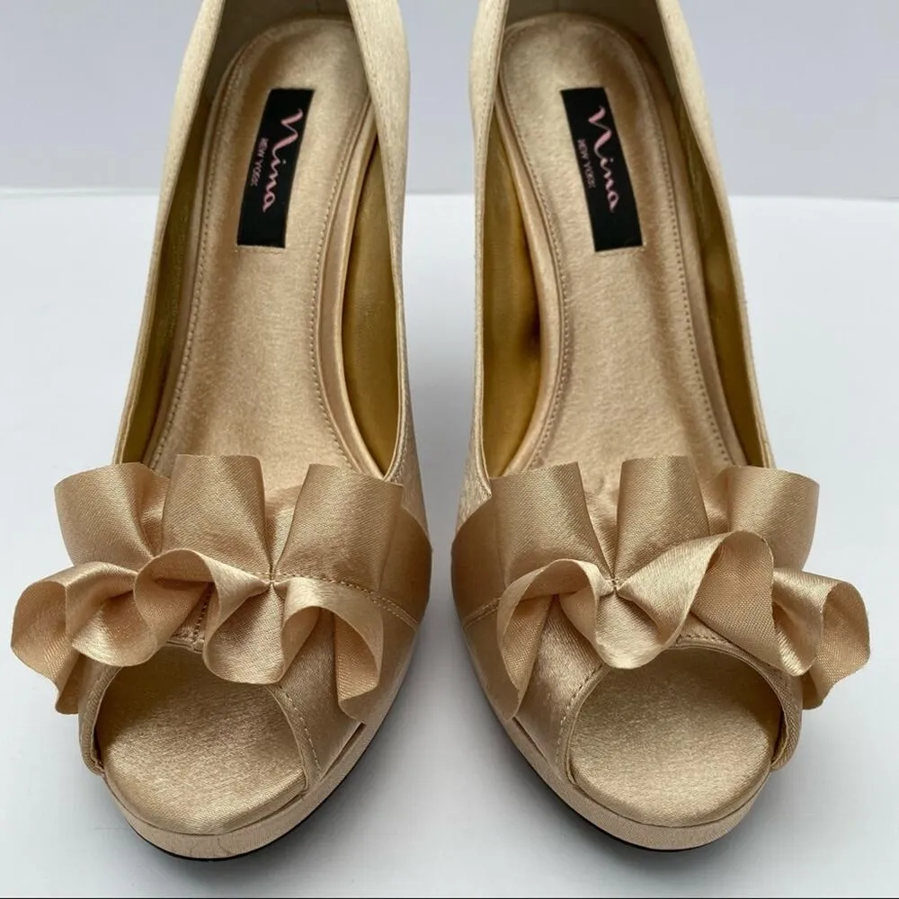 Nina New York Size 10 Pumps Satin Heels Formal Neutral Wedding Party Elegant - Image 7