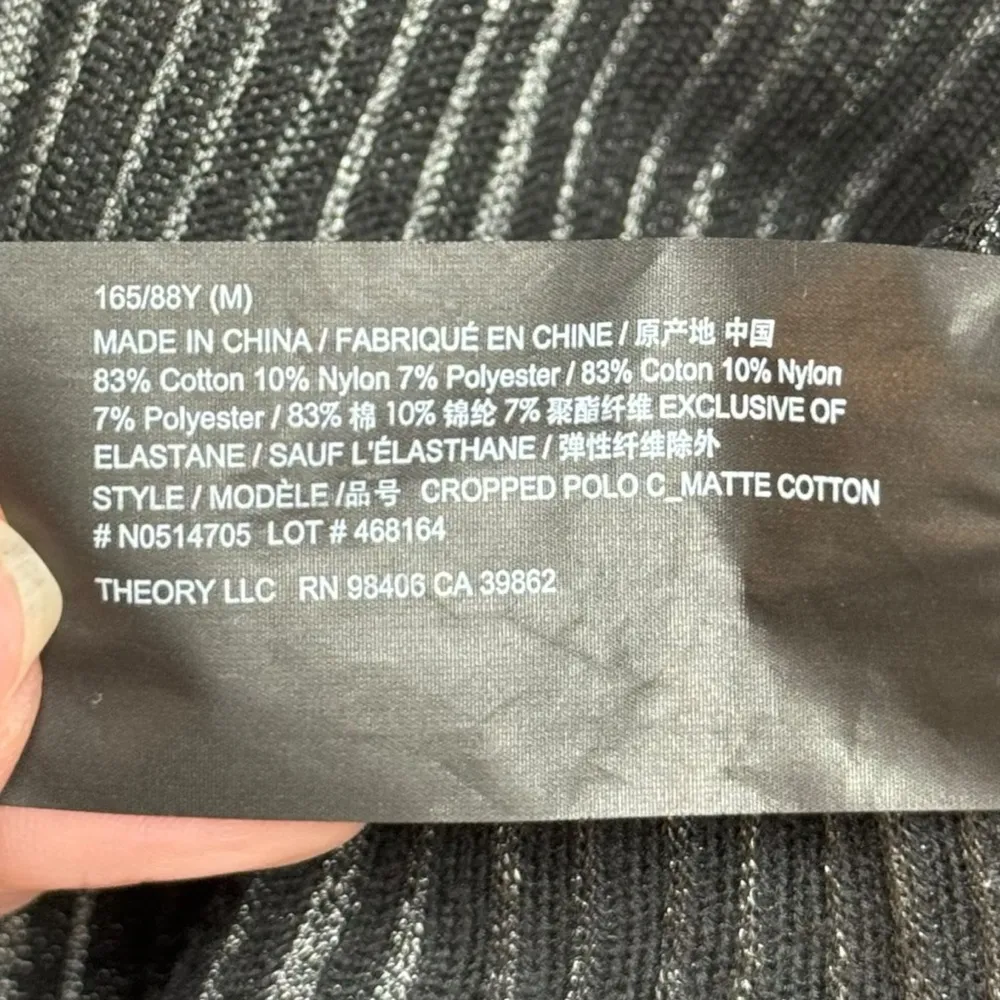 THEORY Cropped Matte Cotton Jacquard Black Polo Shirt Short Sleeve Collared SZ M - Image 13