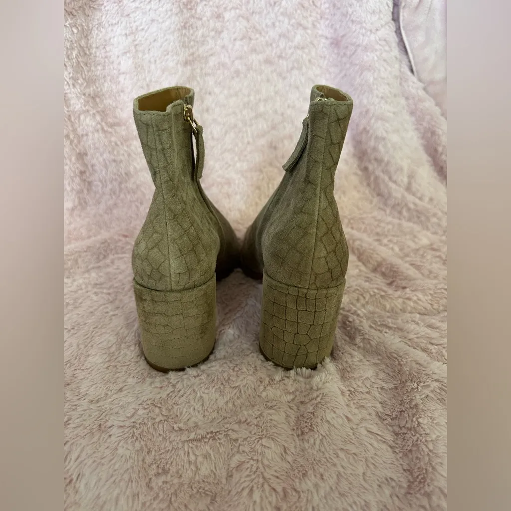 Joie Women’s Faux Snakeskin Suede Chunky Heeled Almond Toe Ankle Luxury Boots 6M - Image 5