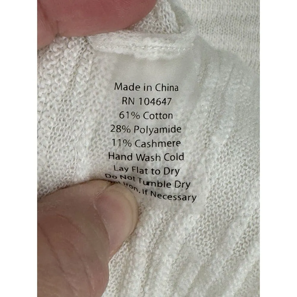 Kinross Sweater Small Ivory White Sheer Melange Knit Cashmere Fitted Turtleneck - Image 5