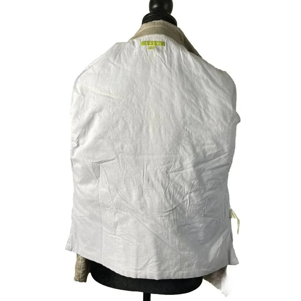 Sigrid Olsen Tan Quilted Size Medium Lined Blue Embroidered Flowers‎ Jacket Coat - Image 6