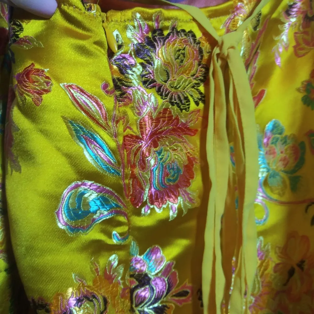 Pretty Little Thing Mustard Oriental Satin Bandeau Lace Up Dress Size 6 - Image 7