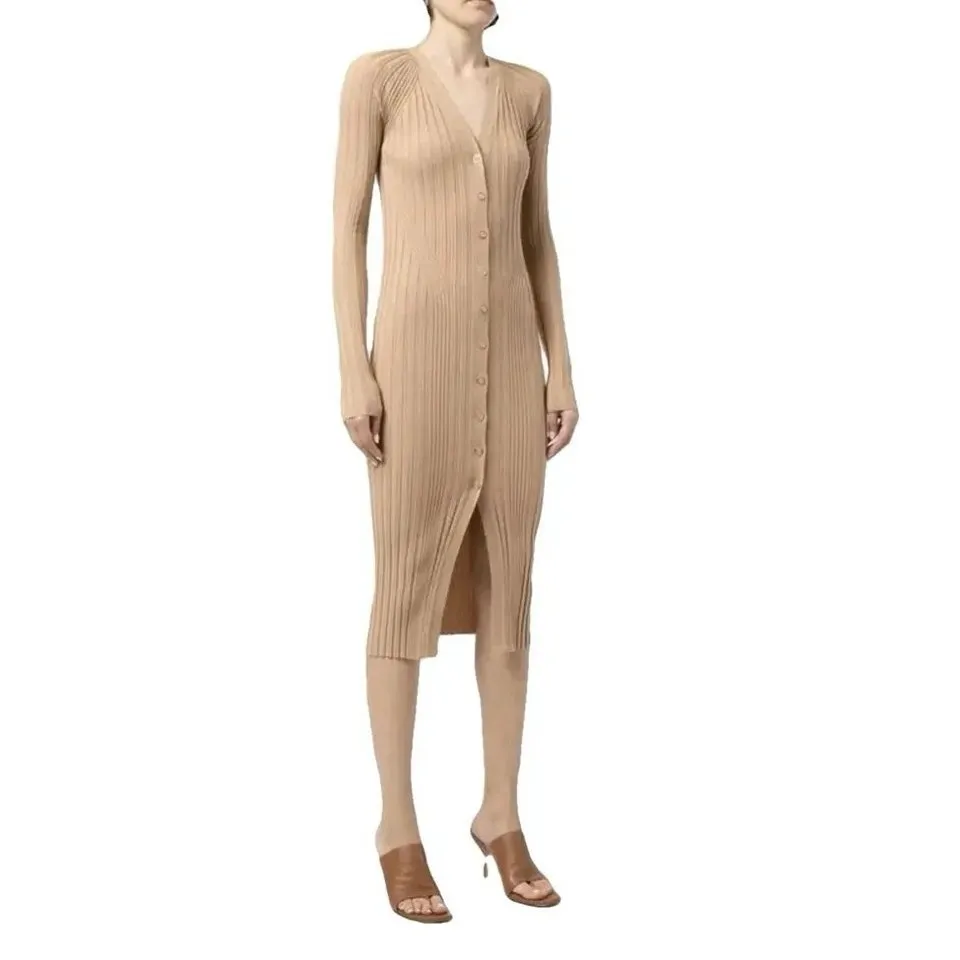 Dion Lee Merino Wool Ribbed Cardigan Dress Brown US 6 M NWOT Size M - Image 2