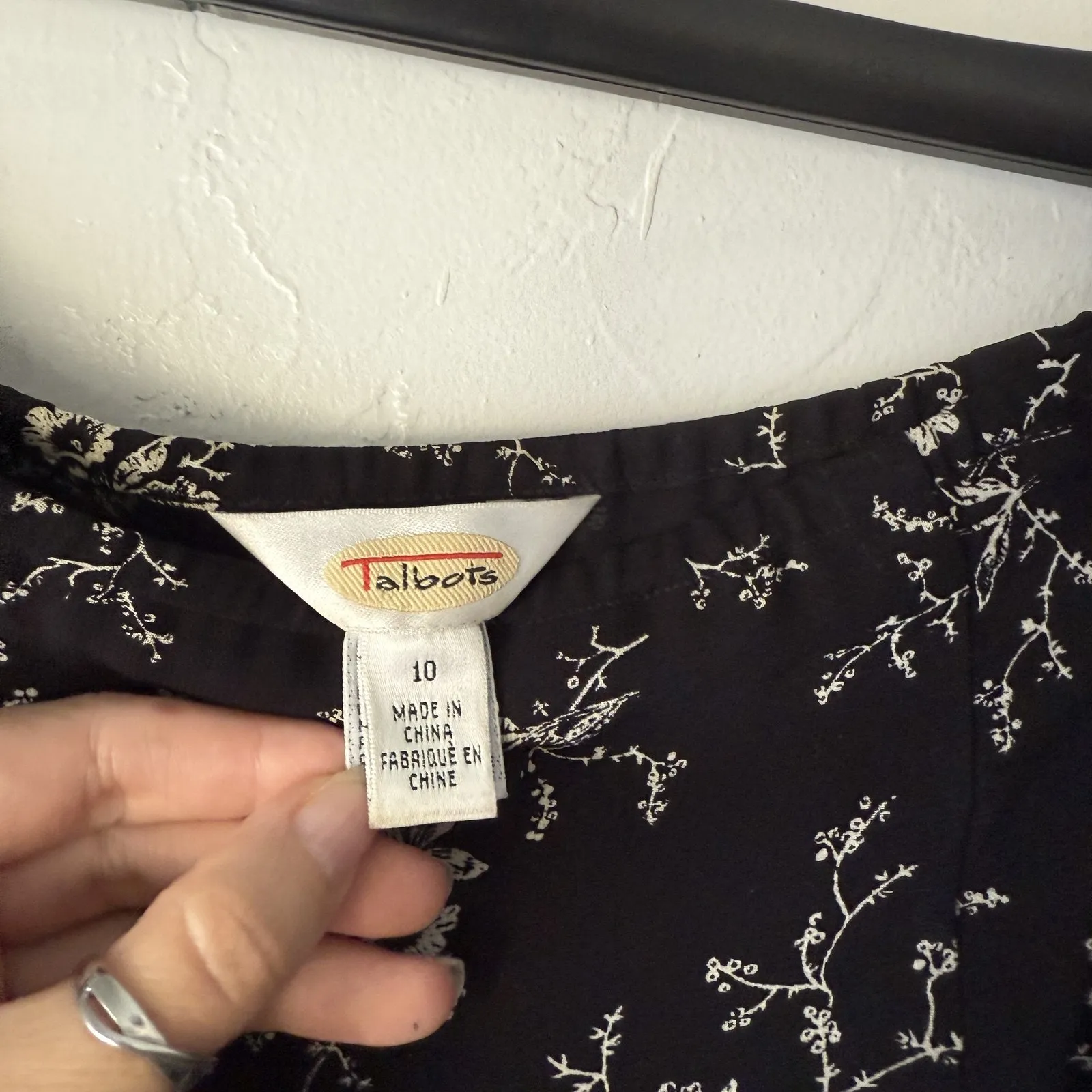 Talbots Skirt Y2k 10 Black White Floral Midi Side Zip Lined‎ Whimsigoth Witchy - Image 5