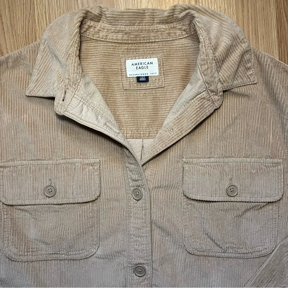 American Eagle Dreamy Drape Oversized Corduroy Shirt/Jacket Olive Women’s Size L - Image 3