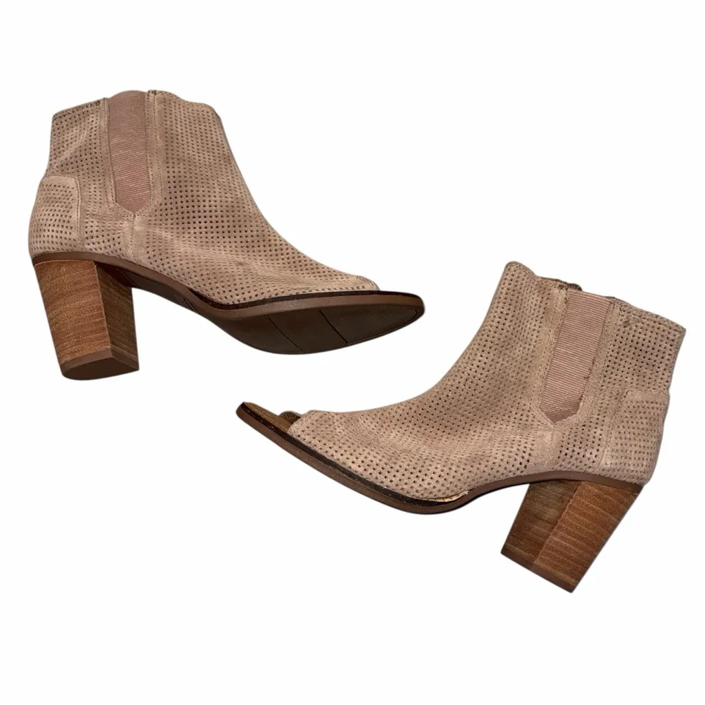 NEW TOMS Majorca Tan Suede Perforated Peep Toe Booties Sandals Shoes size 9 - Image 6